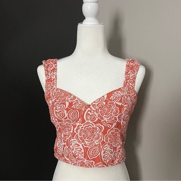 Midnight Sky Orange and Cream Floral Crop Top- Size Large - Picture 1 of 7